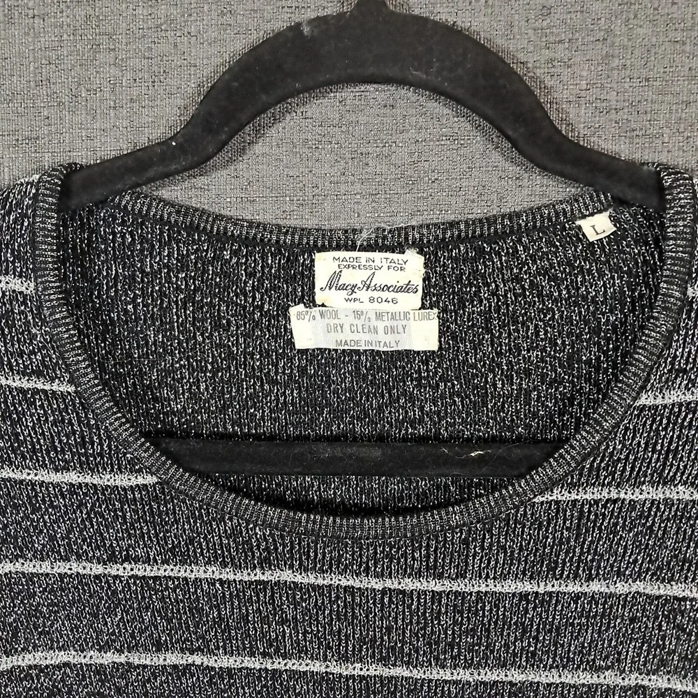 Vtg 50s Macys Associates Wool Pullover Sweater Metallic‎ Italy Large Black